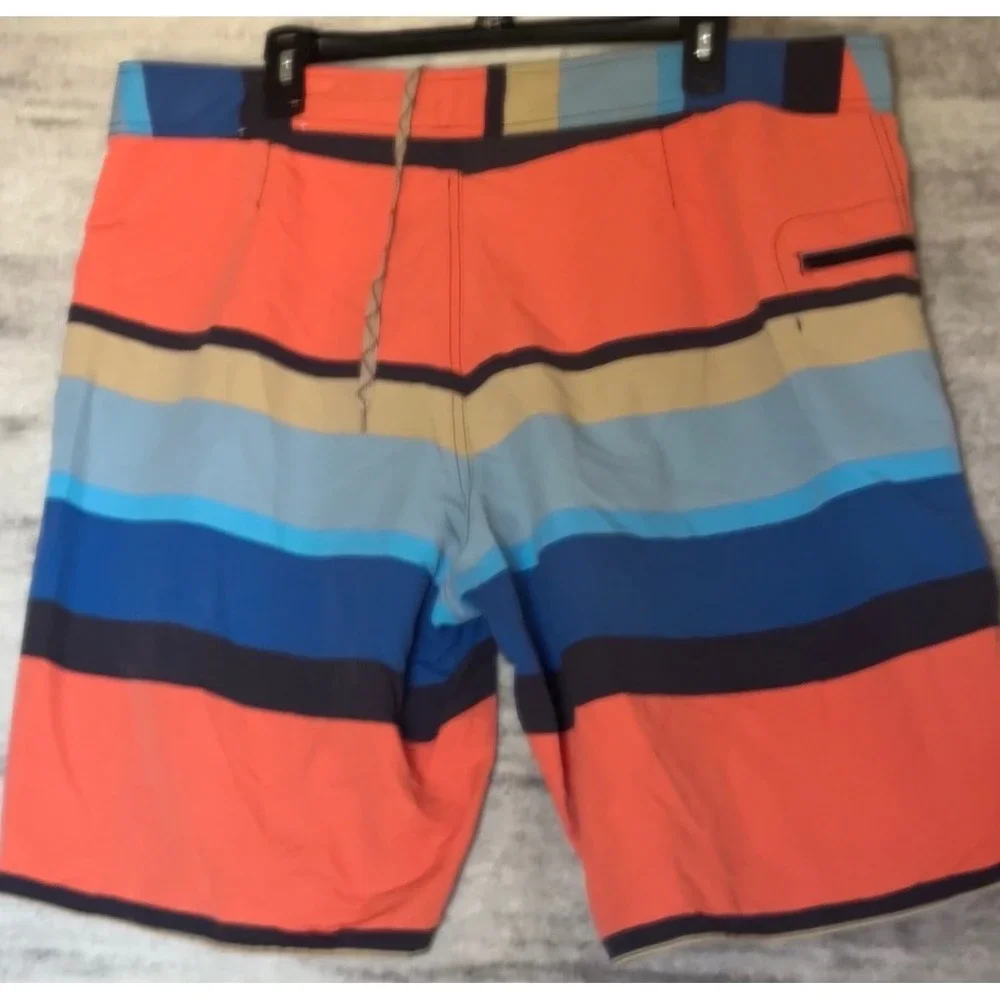 Patagonia Mens Striped Board Shorts Orange Blue Tan Size 40 Swim Trunks 86610